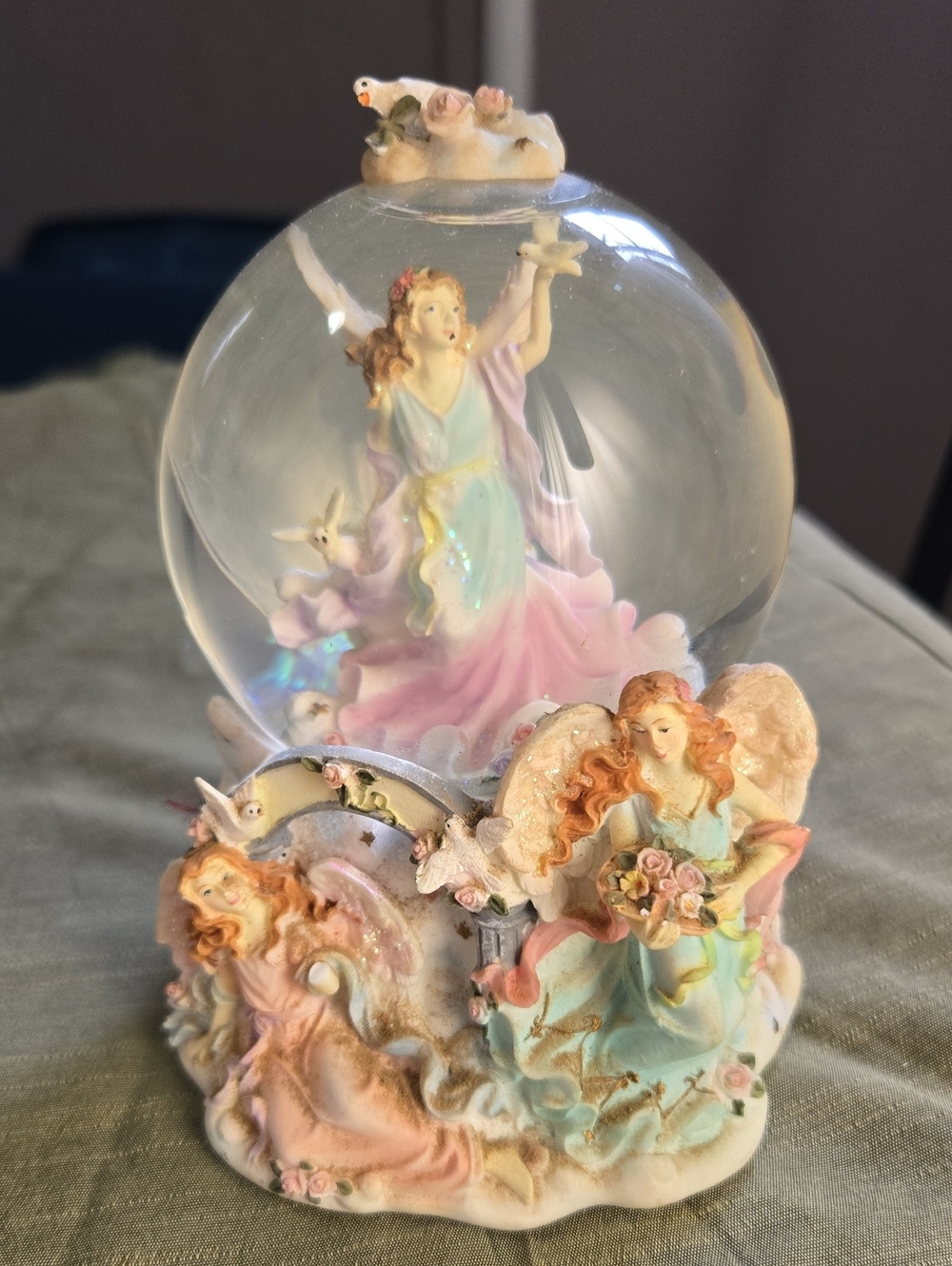 Angel Snow Globe Music Box - Pastel Pink & Blue